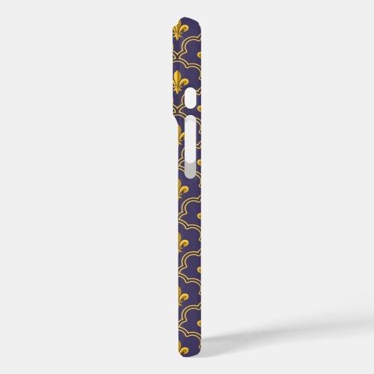 Purple and gold fleur-de-lys quatrefoil pattern Case-Mate iPhone case (Achterkant / Links)