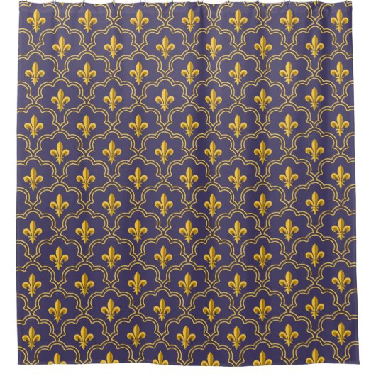 Purple and gold fleur-de-lys quatrefoil pattern douchegordijn (Voorkant)