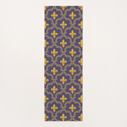 Purple and gold fleur-de-lys quatrefoil pattern yogamat (Achterkant)