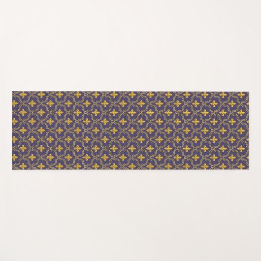 Purple and gold fleur-de-lys quatrefoil pattern yogamat (Voorkant (horizontaal))