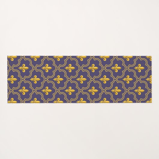 Purple and gold fleur-de-lys quatrefoil pattern yogamat (Achterkant (horizontaal))