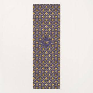 Purple and gold fleur-de-lys quatrefoil pattern yogamat