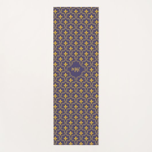 Purple and gold fleur-de-lys quatrefoil pattern yogamat (Voorkant)