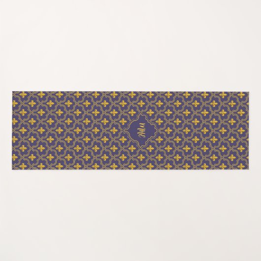 Purple and gold fleur-de-lys quatrefoil pattern yogamat (Voorkant (horizontaal))