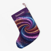 Purple and Gold Glitter Swirl Pattern Christmas Kleine Kerstsok (Achterkant (Hangend))