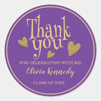Purple  And Gold Graduation Party Thank You  Ronde Sticker