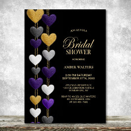 Purple and Gold Hearts Bridal Shower Kaart