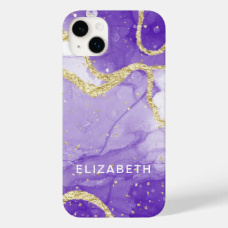 purple and gold marble glitter personalized Case-Mate iPhone 14 plus hoesje