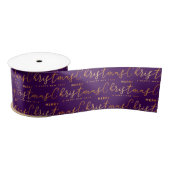 Purple and Gold Merry Christmas Word Art Satijnen Lint (Spoel)
