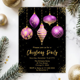Purple and Gold Ornaments Christmas Party Kaart
