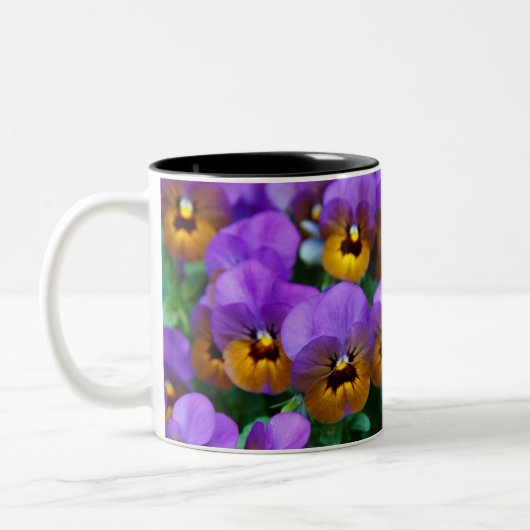 Purple and Gold Pansies Tweekleurige Koffiemok (Links)