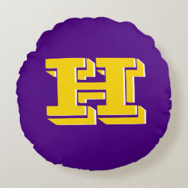 Purple and Gold Team Pride Monogram Rond Kussen