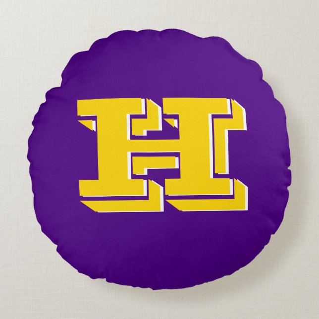 Purple and Gold Team Pride Monogram Rond Kussen (Voorkant)