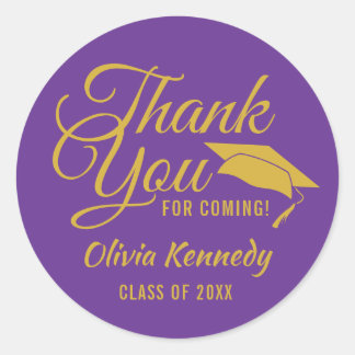 Purple And Gold Thank You Graduation Party Favor Ronde Sticker