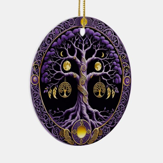 Purple and Gold Tree of Life Mandala Keramisch Ornament (Rechts)