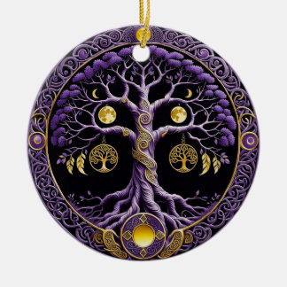 Purple and Gold Tree of Life Mandala Keramisch Ornament