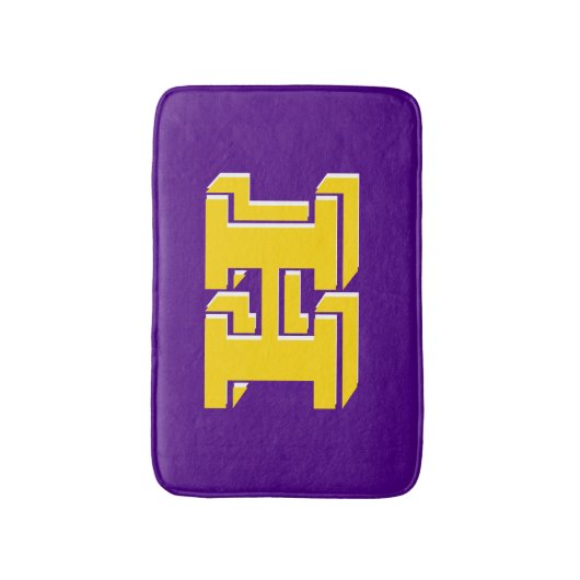 Purple and Gold Varsity Letter Style Monogram Badmat (Voorkant Verticaal)