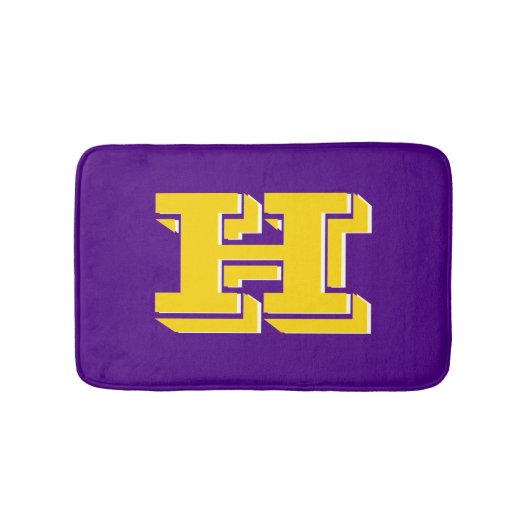 Purple and Gold Varsity Letter Style Monogram Badmat (Voorkant)