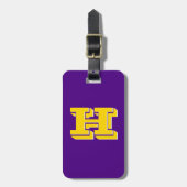 Purple and Gold Varsity Letter Style Monogram Bagagelabel (Voorkant verticaal)