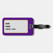 Purple and Gold Varsity Letter Style Monogram Bagagelabel (Achterkant horizontaal)