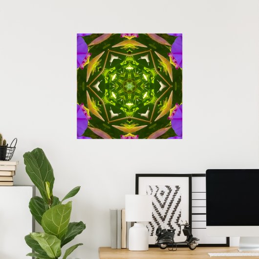 PURPLE AND GREEN ABSTRACT DRAWING. SAMER BRASIL. 4 POSTER (Thuiskantoor)