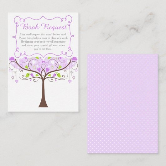 Purple and Green Bird Baby Shower Book Request Informatiekaartje (Voorkant / Achterkant)