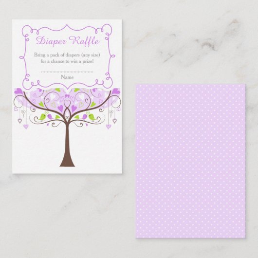 Purple and Green Bird Baby Shower Diaper Raffle Informatiekaartje (Voorkant / Achterkant)