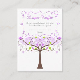 Purple and Green Bird Baby Shower Diaper Raffle Informatiekaartje
