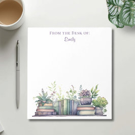 Purple and Green Watercolor Plant and Book Notitieblok