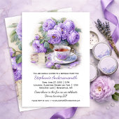 Purple and Lavender Peonies Tea Cup Birthday Party Kaart