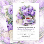 Purple and Lavender Peonies Tea Cup Birthday Party Kaart