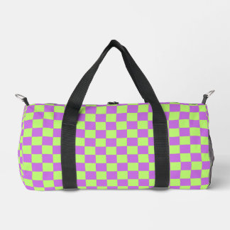 Purple and lime checkered Print Cut Sew duffel bag Plunjezak