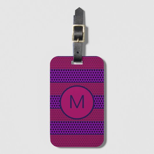 Purple and Magenta Pattern Striped Monogram Bagagelabel (Voorkant (verticaal))