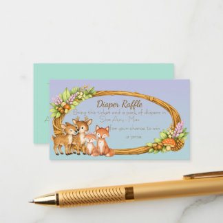 Purple and Mint Woodland Animals Diaper Raffle Informatiekaartje