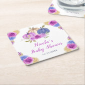Purple and Navy Blue Floral Pumpkins Baby Shower Kartonnen Onderzetters (Schuin)