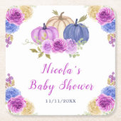 Purple and Navy Blue Floral Pumpkins Baby Shower Kartonnen Onderzetters (Voorkant)