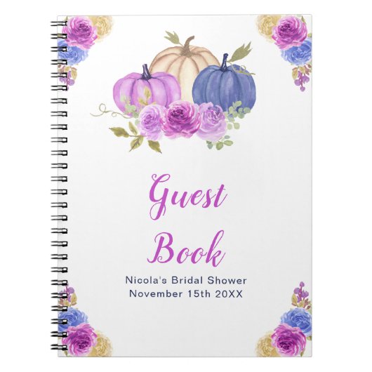Purple and Navy Blue Floral Pumpkins Bridal Shower Notitieboek (Voorkant)