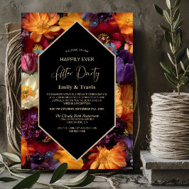 Purple and Orange Floral Black Wedding After Party Kaart