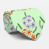 Purple and Orange Flowers on Light Green Ties Stropdas (Opgerold)