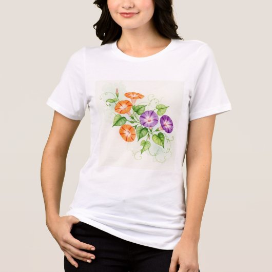 Purple and orange morning glory flowers Tri-Blend shirt (Voorkant)