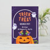 Purple And Orange Trick Or Treat Halloween Party  Kaart (Staand voorkant)