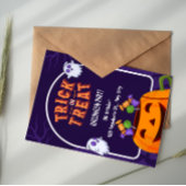 Purple And Orange Trick Or Treat Halloween Party Kaart