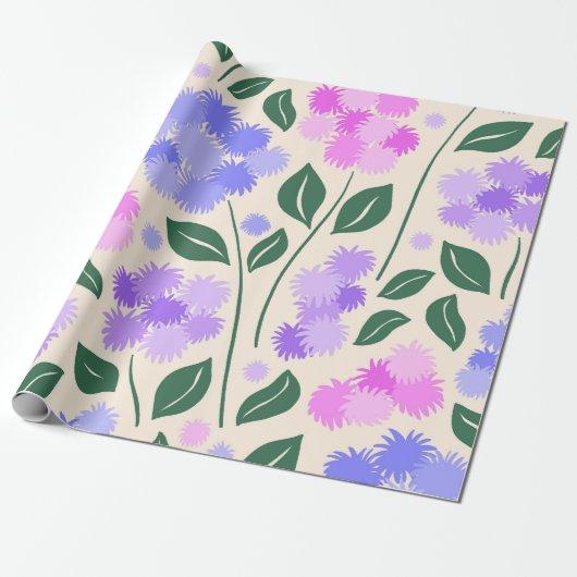 Purple and Pink Cornflower Botanical Cadeaupapier (Uitgerold)