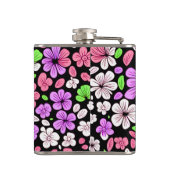 Purple and Pink Flowers and Petals Pattern Black Heupfles (Achterkant)