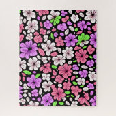 Purple and Pink Flowers and Petals Pattern Black Legpuzzel (Verticaal)