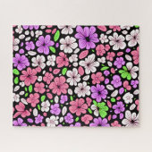 Purple and Pink Flowers and Petals Pattern Black Legpuzzel (Horizontaal)