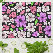 Purple and Pink Flowers and Petals Pattern Black Theedoek (Gevouwen)