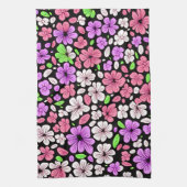 Purple and Pink Flowers and Petals Pattern Black Theedoek (Verticaal)