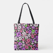 Purple and Pink Flowers and Petals Pattern Black Tote Bag (Achterkant)
