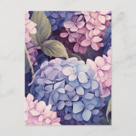 purple and pink hydrangea flower heads briefkaart